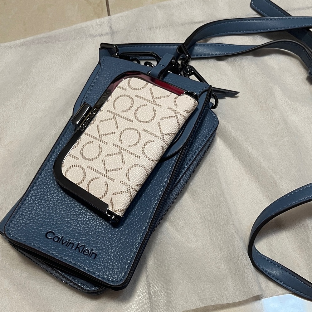 Calvin Klein Blue Crossbody Bag with White Logo Wallet